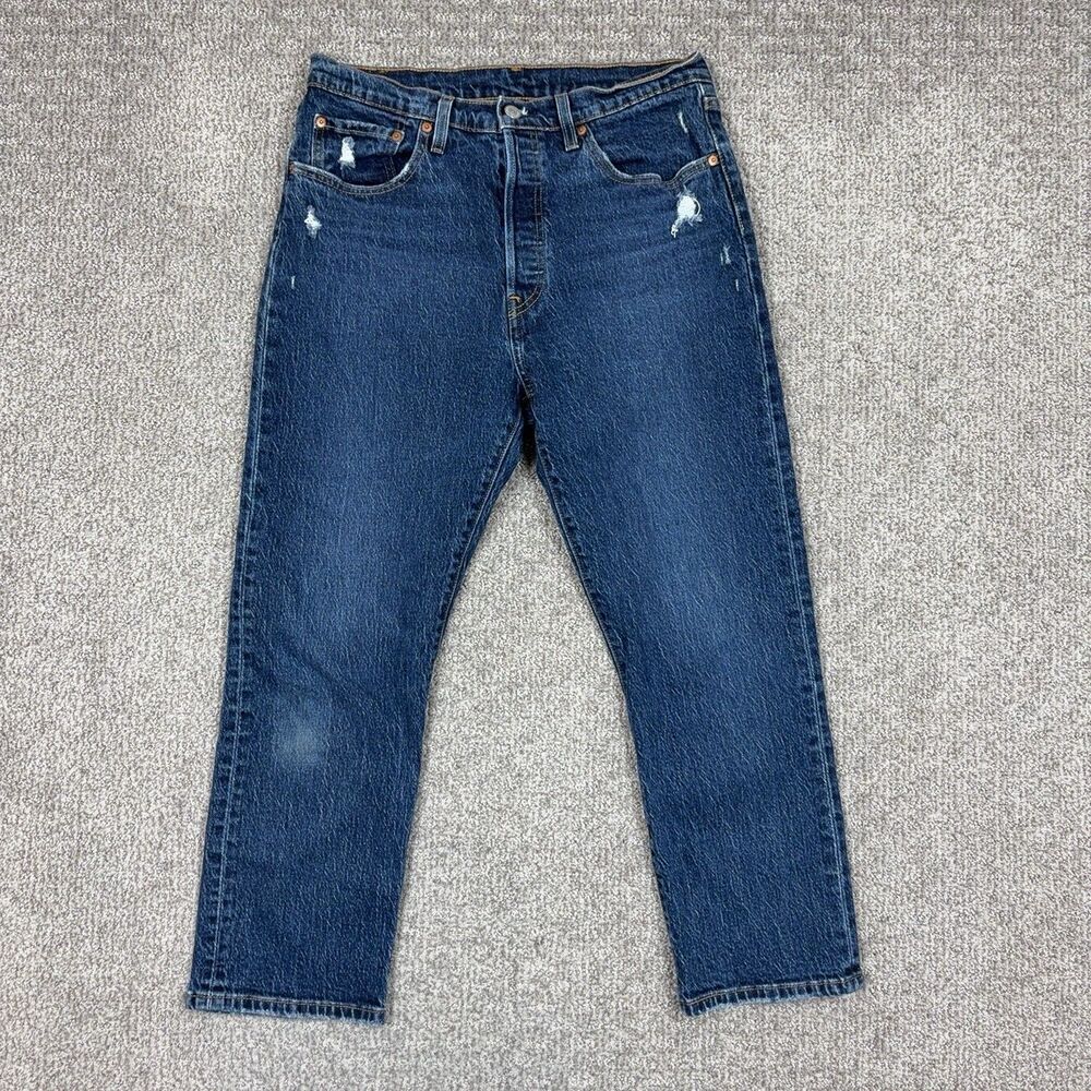 Levis 501 Crop Jeans Womens 31x26 Blue Medium Wash Straight Stretch Denim Casual